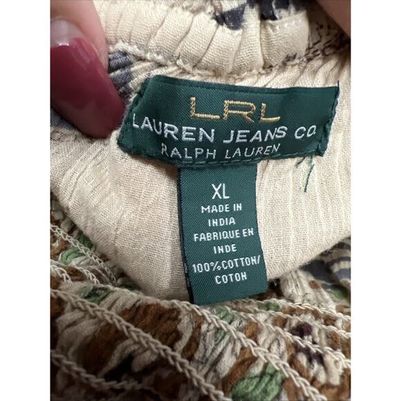 Ralph Lauren Jeans Co. Womens Paisley Ruffle Boho Floral Top Size XL 3/4 Sleeves - Picture 8 of 10
